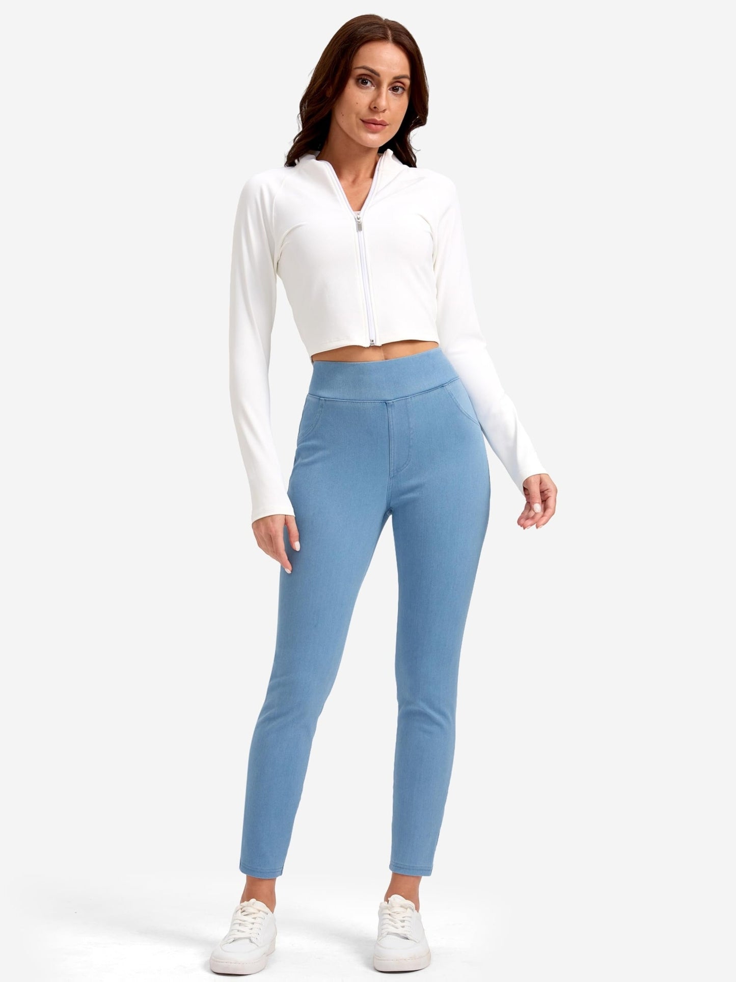 Jeggings Pull On Stretchy Jeans for Women High Waisted Skinny Jean Leggings Tummy Control Denim Pants with Pockets