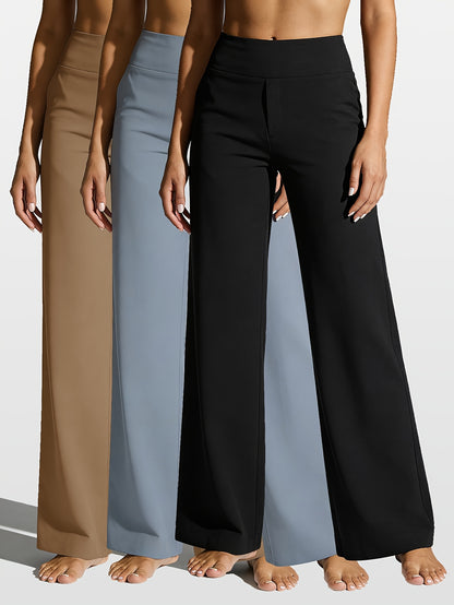 3pcs Of Women'S Summer Casual Straight-leg Pants, High-waisted Slim-fit Sports Trousers, Summer Lightweight Women'S Sportswear, Stretch Fabric, Women'S Sports Fitness Yoga Pants, Suitable For Daily Wear, Fitness, Running, Cycling Activities