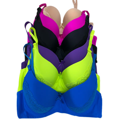 020305 KONGA 6Pack Women's Classic Lace Panel Underwire Support Bra B. C D DD Cup