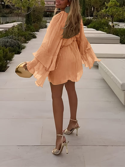 Local Elegant Chic Women's Spring Summer Chiffon Casual Vacation Layered Ruffle Loose Dress
