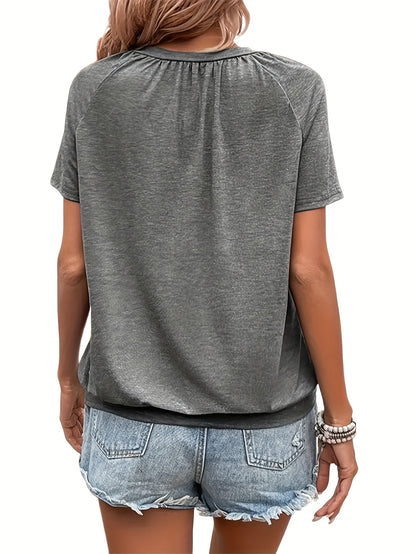 Three-piece Women'S European And American Fashion Casual Solid-color Unprinted V-neck Short-sleeved T-shirt