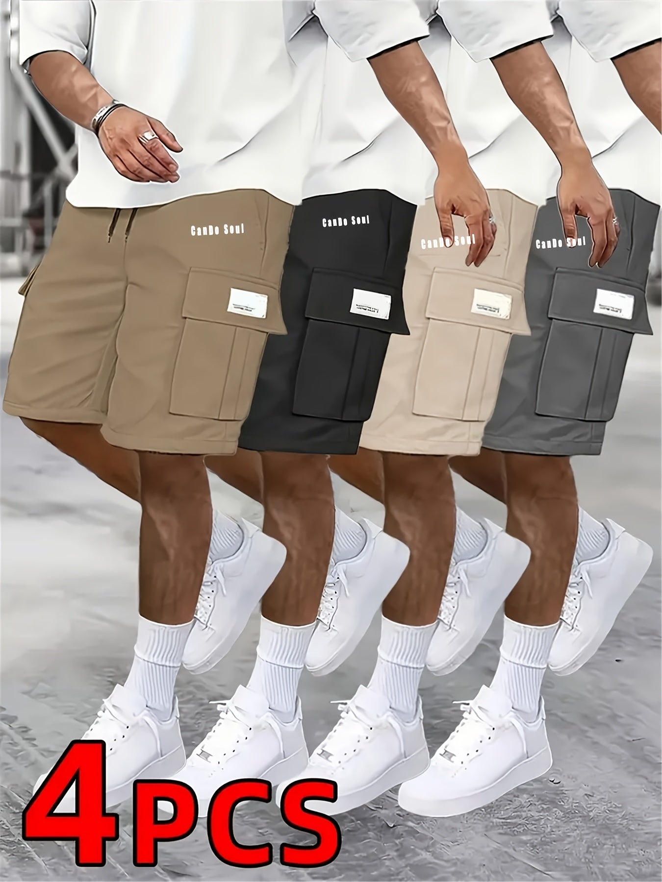 2026 Men's shorts casual loose shorts perfect choice large pocket workwear shorts summer workwear shorts Men's five quarter pants ins trendy straight leg casual five quarter shorts couple basketball pants 4pcs set Match Day Fan Gear Football Apparel for A