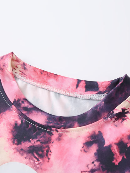 6pcs, Girls Love Print Camouflage Design Short Sleeve Athletic Shorts Summer Suit, for Outdoor