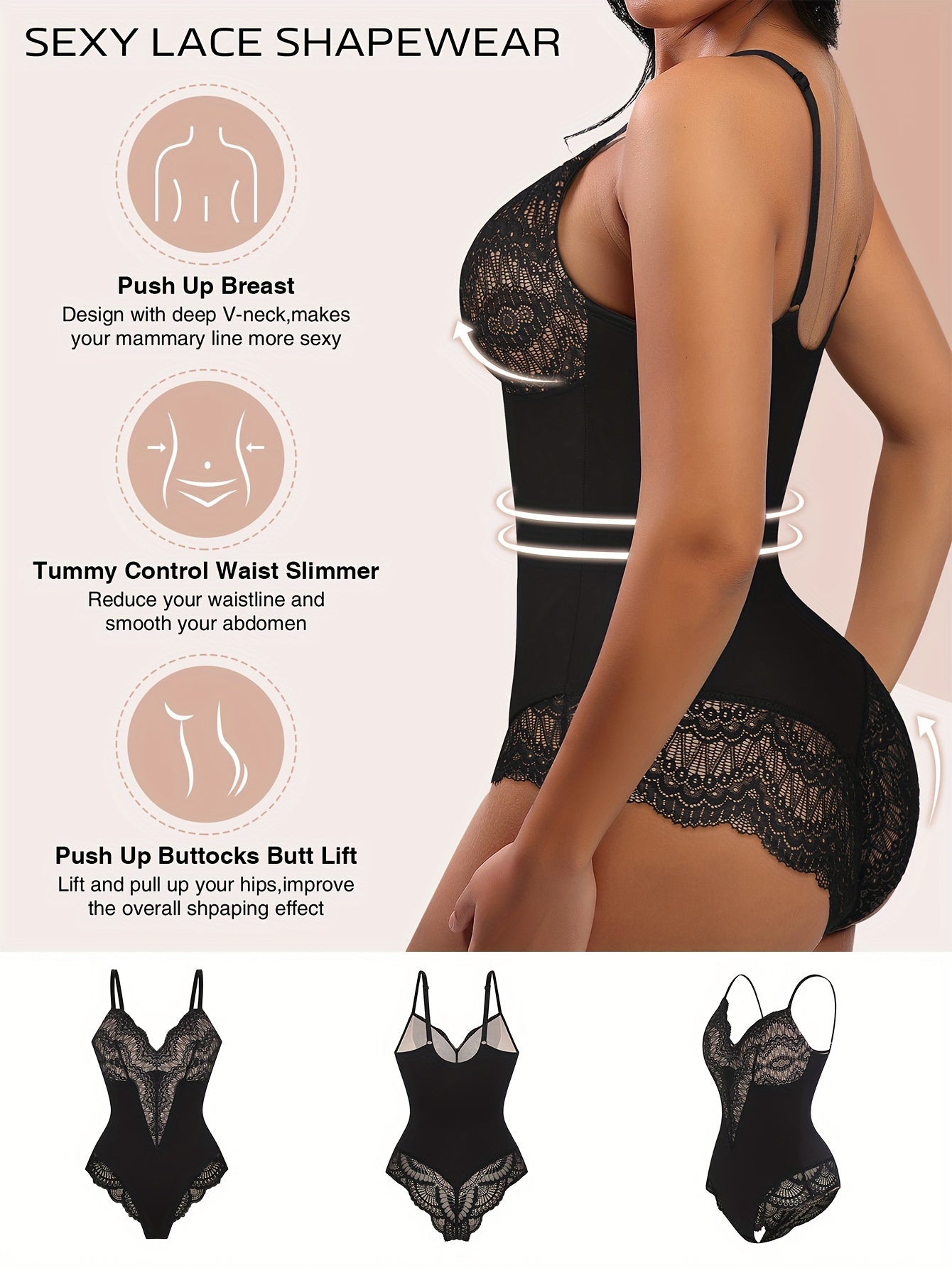 Bodysuits For Women Lace Shapewear, Summer Sling Body Suit Tummy Control Body Shaper