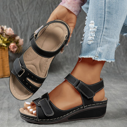 Women'S Wide Width Wedge Sandals Summer New Style, Fashionable And Versatile, Lightweight And Comfortable, Thick Soled, Magic Tape, Exposed Toe Women'S Shoes