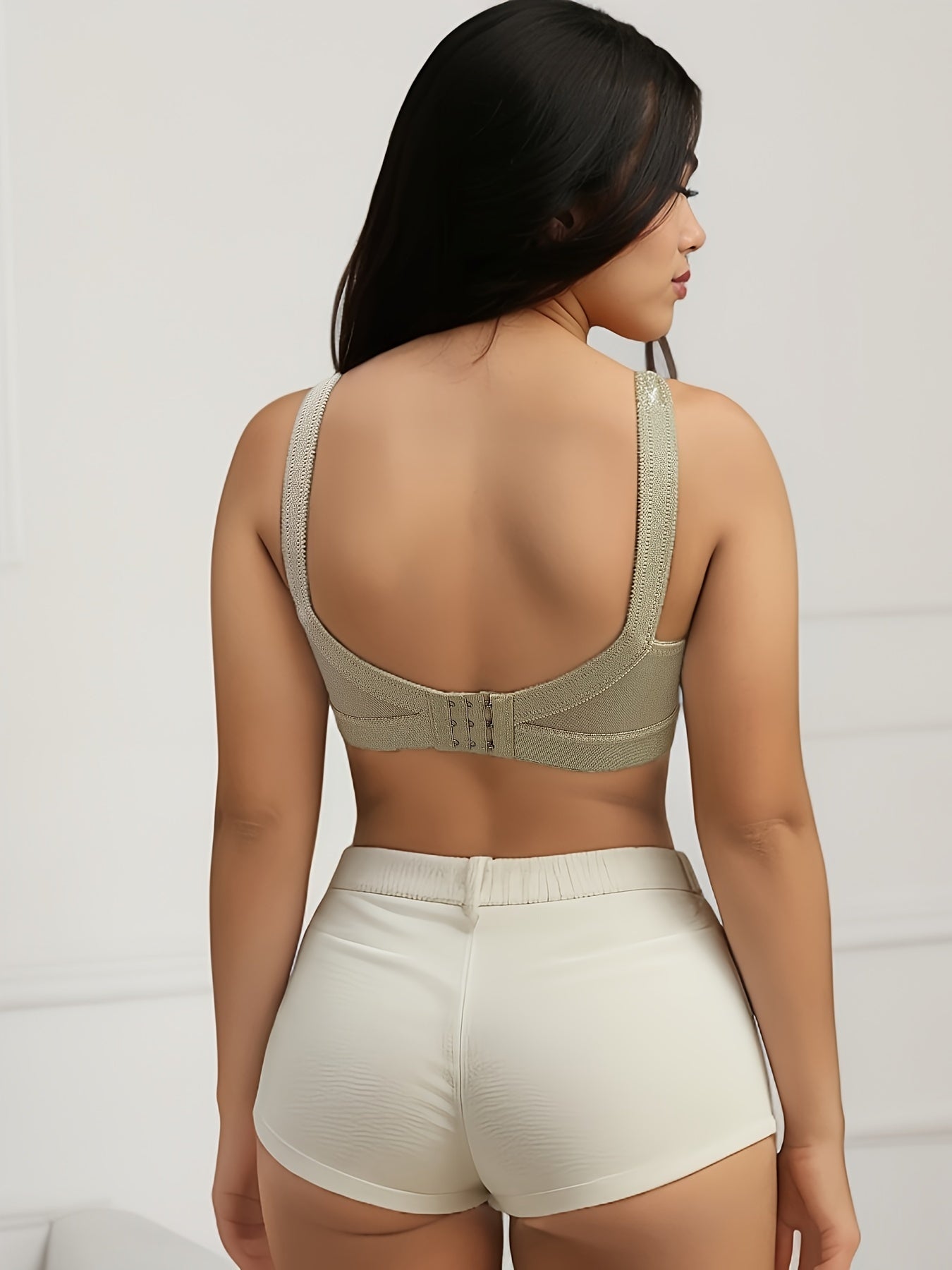 3pcs Women's Plus Size Wide Strap Bras - Floral Jacquard No Underwire Comfort Bras for Large Bust, Asymmetrical Design with Adjustable Straps & Breathable Fabric (White/Black/Beige)