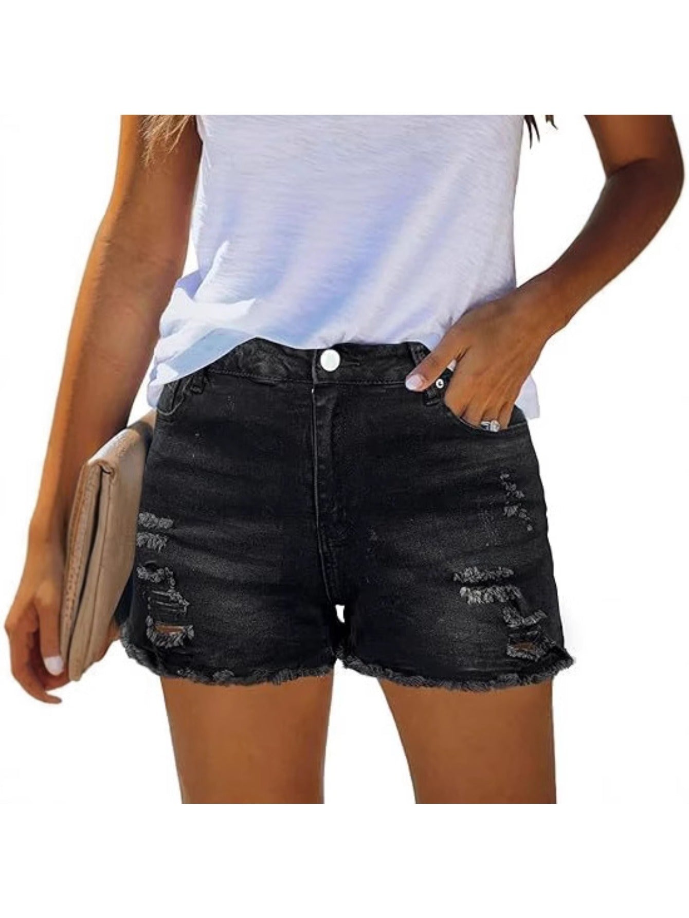 Summer Women'S High-Waisted Ripped Denim Shorts, Casual Distressed Raw Hem Jean Shorts for Streetwear And Outfit, Loose Fit Comfortable