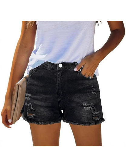 Summer Women'S High-Waisted Ripped Denim Shorts, Casual Distressed Raw Hem Jean Shorts for Streetwear And Outfit, Loose Fit Comfortable