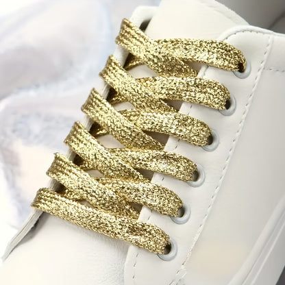 11 Pairs of Shiny Sequin Shoelaces - Fashionable And Avant-Garde Metal Silvery And Golden - Durable Flat Shoelaces, Suitable for Sports Shoes And Running
