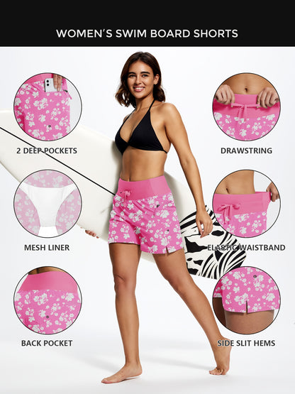 High Waisted Swim Board Shorts for Women 50+ Quick Dry Women'S Swim Trunks Bottoms with Liner Zipper Pockets