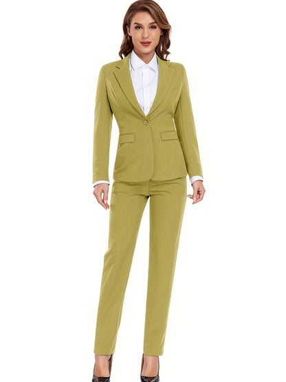 Women's Casual Slim Fit Business 2pcs Blazer Set Long Sleeve Button Blazer Skinny High Waist Pants Outfits Anniversary Graduation Season New Product