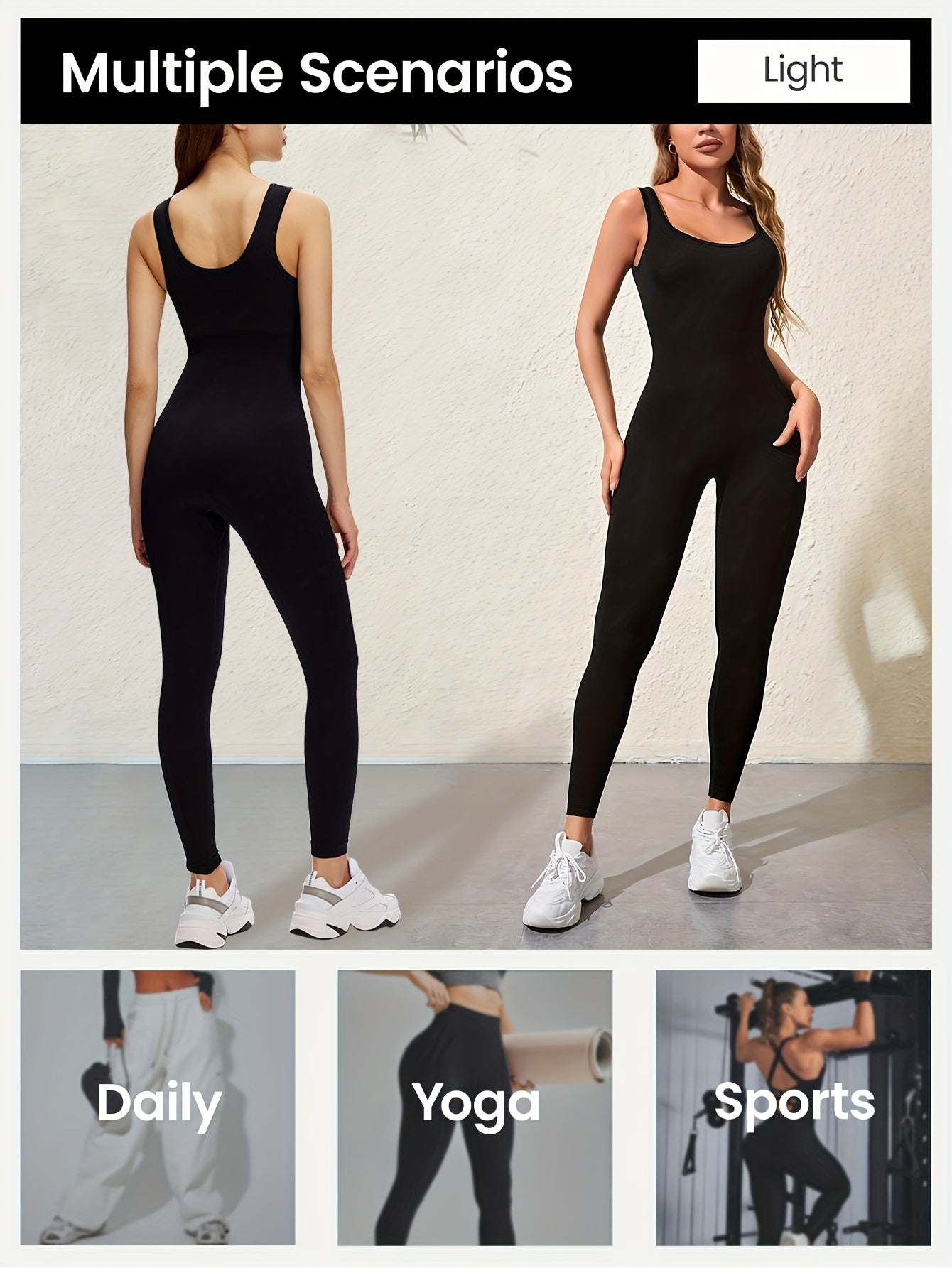 1pc YEFECY Women'S Sleeveless Square Collar Jumpsuit | 90% Nylon and 10% Elastic Fabric, Comfortable Thick, Impervious, Washable, Reusable, Suitable for Any Event, Exercise, Fitness, Pilates, Running, Yoga