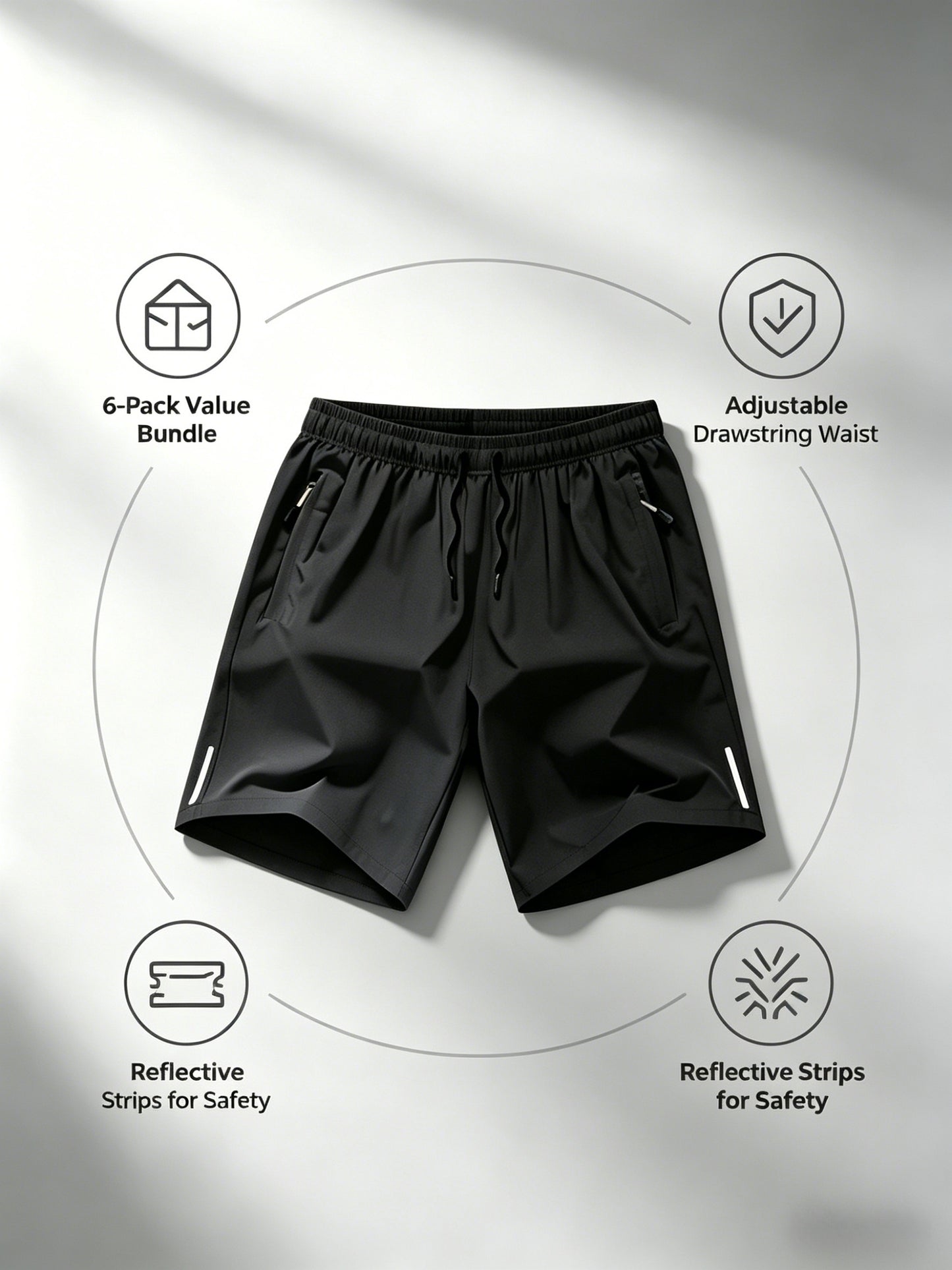 6pcs Set - Men'S Shorts, Casual Loose Shorts, Workwear Shorts Men'S Five Quarter Pants Ins Trendy Straight Leg Casual Five Quarter Shorts Basketball Pants Practical Casual Shorts with Elastic Waistband, Lightweight And Breathable for Casual Attire