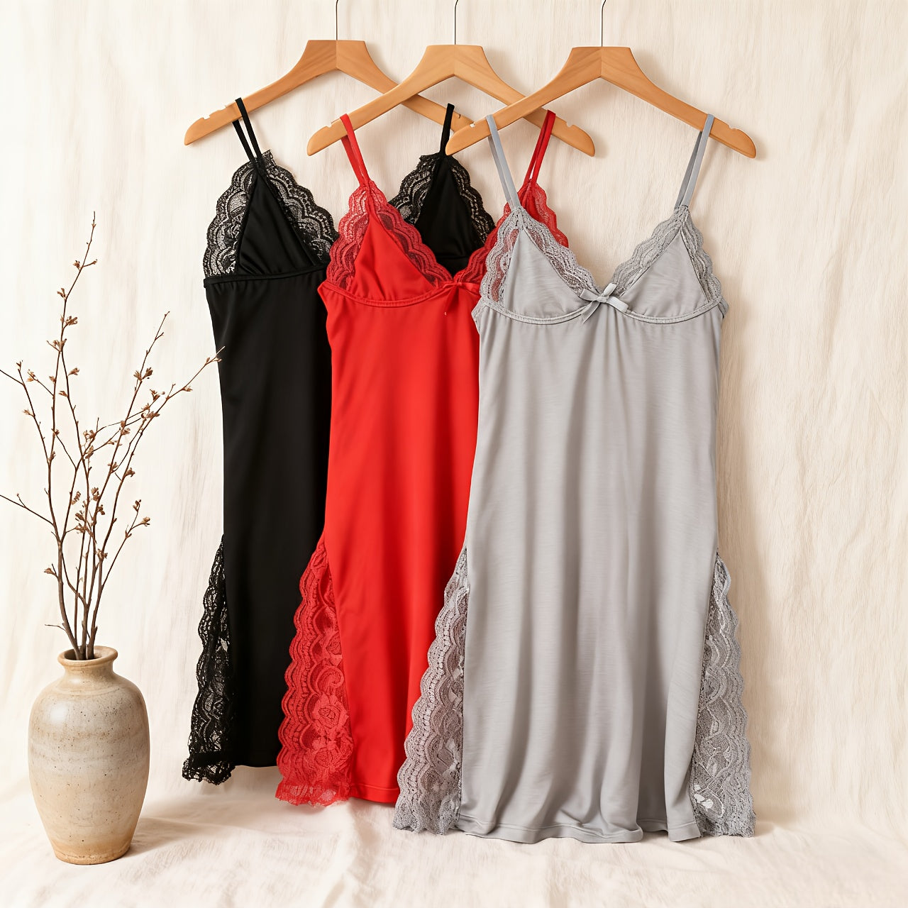 3 Sets Sexy Lace Lingerie for Women Deep V Babydoll Nightgown with Spaghetti Straps, Sheer Lace See-Through Nightwear for Romantic Nights & Honeymoon 3 Sets Sexy Lace Lingerie for Women with Thong Deep V Babydoll Nightwear, Sheer Mesh Nightdress