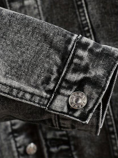 Men's Casual Thick Denim Jacket | Non-Stretch Fabric, Single Breasted, Regular Fit, Long Sleeve, Button Closure, Solid Color with Pockets