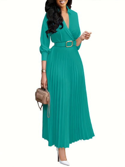 Women's Dress, 3/4 Sleeve Flared A Line, Casual Semi Formal with Belt, Wedding Guest Office Lady