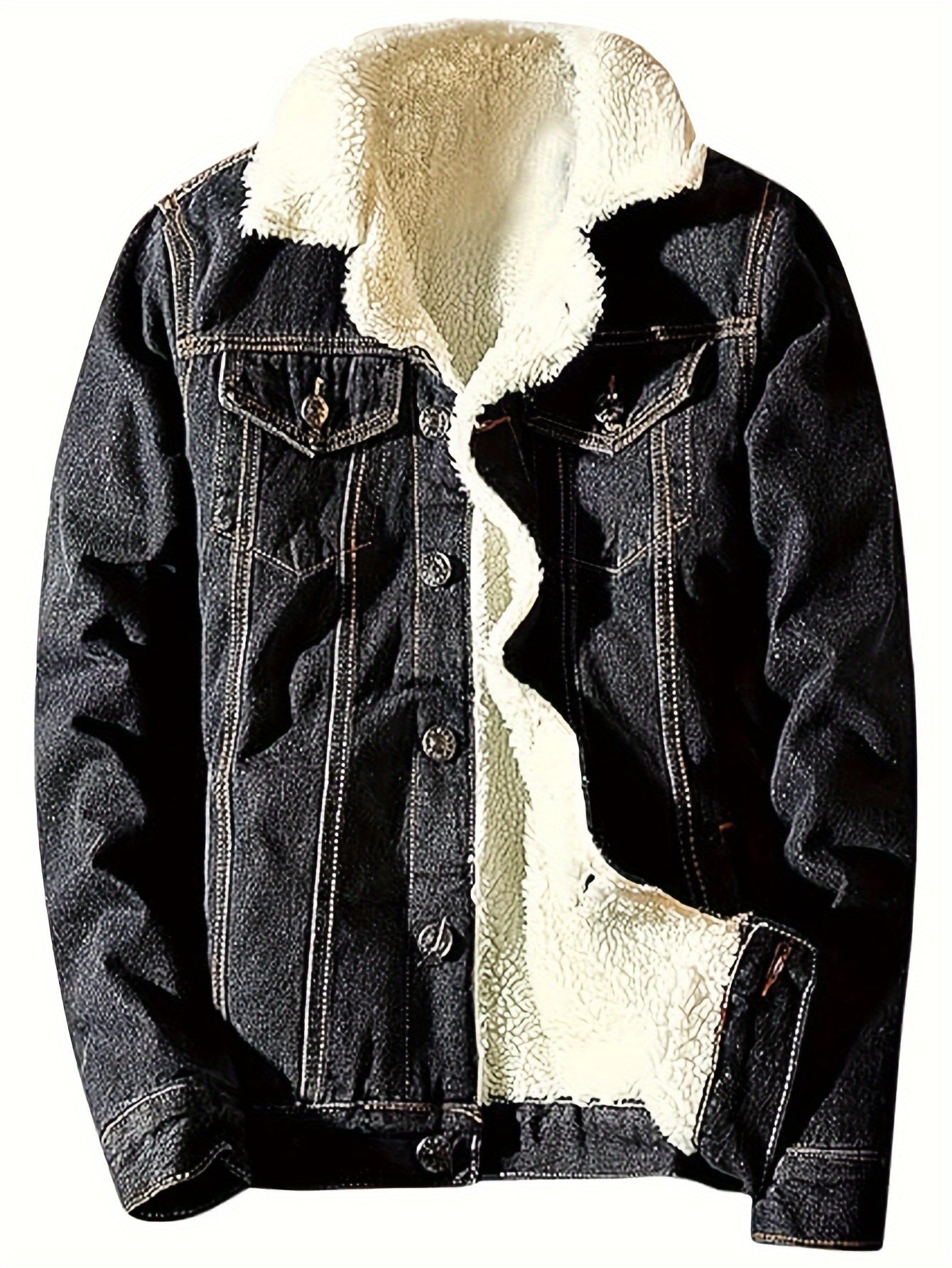 Men's Sherpa Fleece Lined Denim Jacket - Warm Winter Trucker Jacket - Cowboy Jean Jacket - Soft Fleece Lining & Durable Denim - For Men - Perfect for Cold Weather & Outdoor Activities - Ideal Gift for Winter Holidays