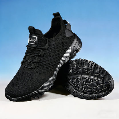 A Pair of Men'S All-Season Sports Running Shoes, Casual Street Style, Solid Color Design, Air Cushion, Lace-Up, Low Top, Imitation Fabric, Cloth Lining And Insole, Rubber Sole