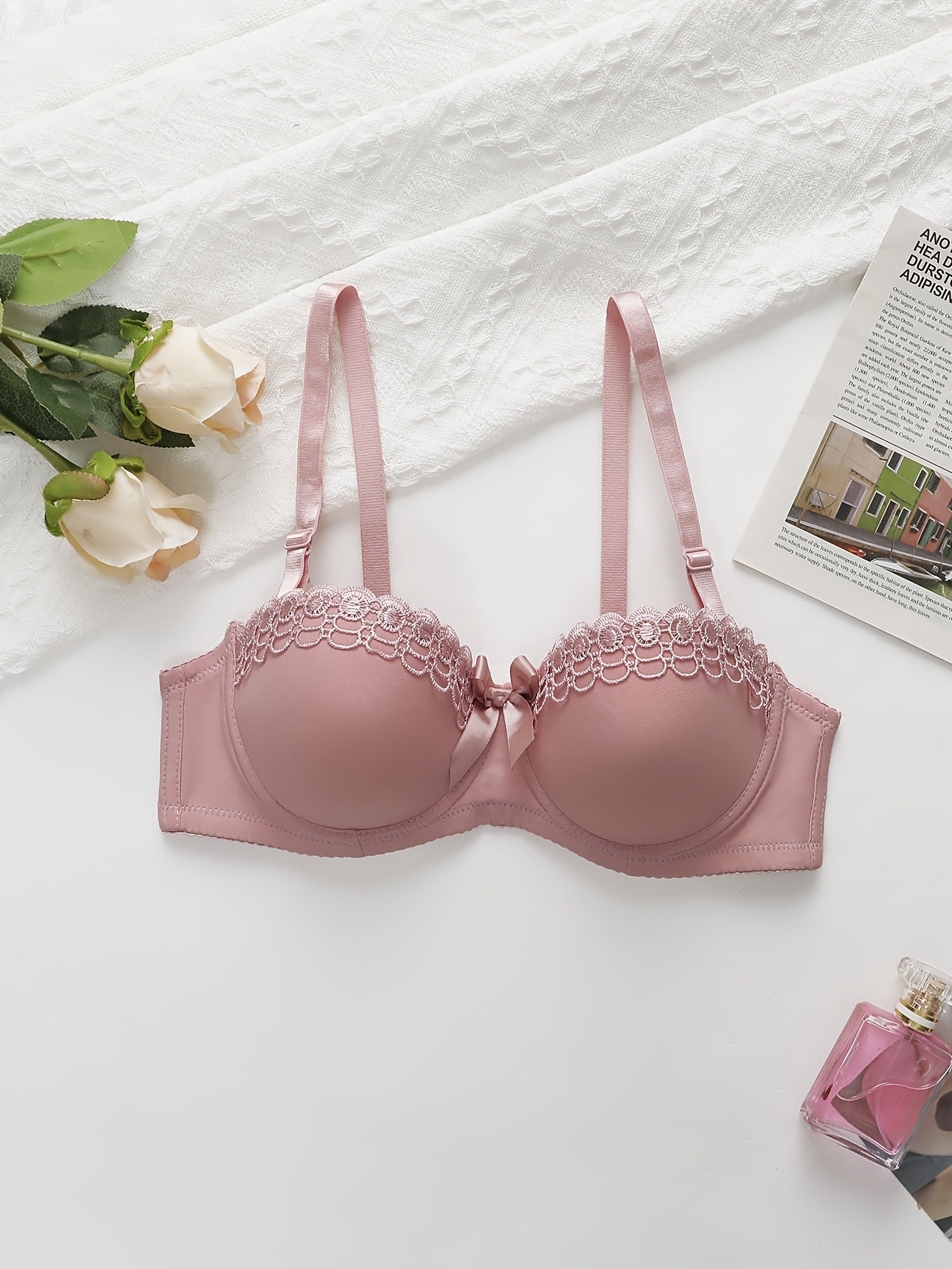 6pcs Pack Women's Push Up Bras with Underwire Lift - Floral Embroidery Balconette/Bra Balconette Suitable for Romantic Dating & Daily Wear, Non-Detachable Padded Cups, High Boning Lingerie Gift for Her