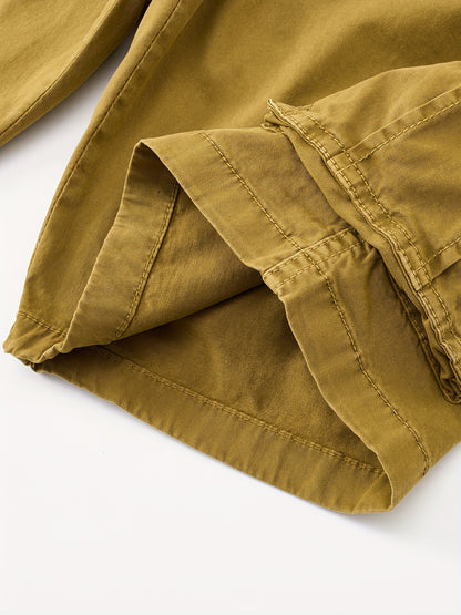 Men's Breathable Cotton Shorts with Multi-Pocket - Elastic Workwear Shorts Suitable for Outdoor,,, Casual Wear - Mid-Rise Pants with /Equipment Pockets