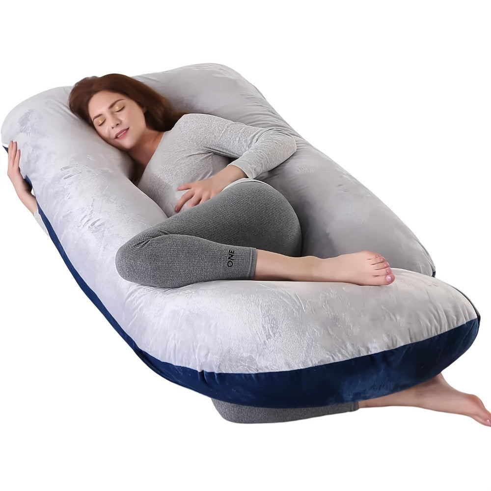 57-Inch J-Shaped Pregnancy Pillow - Breathable Washable Cover