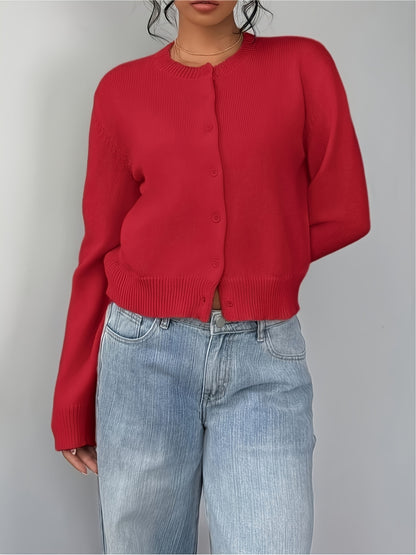 Womens Local Warehouse New Arrivals, Spring Autumn Round Neck Button Cardigan, Elegant Noble Ladies Cropped Long Sleeve Tops, Soft Slim Fit Casual Daily Outerwear, Ropa De Mujer Fashion Female Clothes Discount Promotion