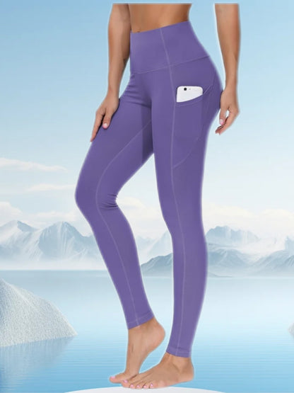 k910 Womens High-Waist Pocket Yoga Pants - Solid Color Stretch Fitness Leggings - Squat-Proof, Breathable Activewear with Secure Pockets for Convenience and Styls