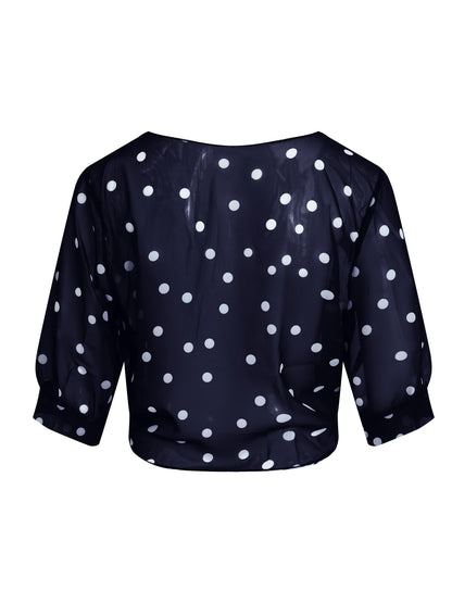 Chiffon Blouse with Polka-Dot Design, Stylish Short-Sleeve Crop Top, Women'S Apparel