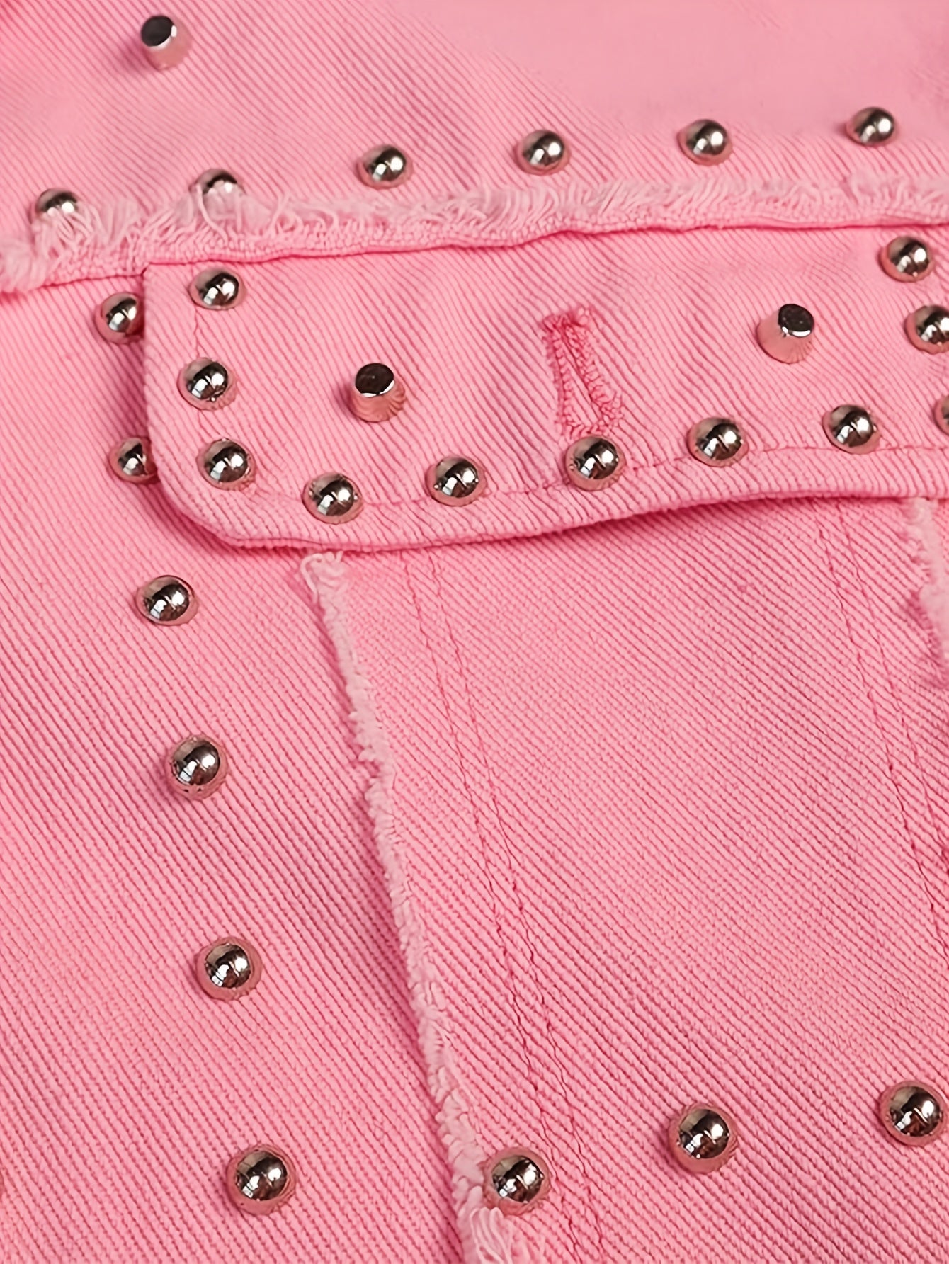 Women's Long Sleeve Rivet Studded Denim Jacket Casual Washed Pearl Short Jean Coat
