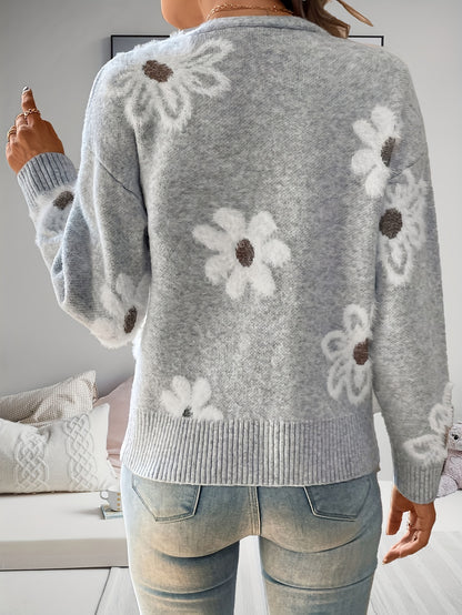 Women's Printed Button Cardigan V-neck Drooping Shoulder Coat