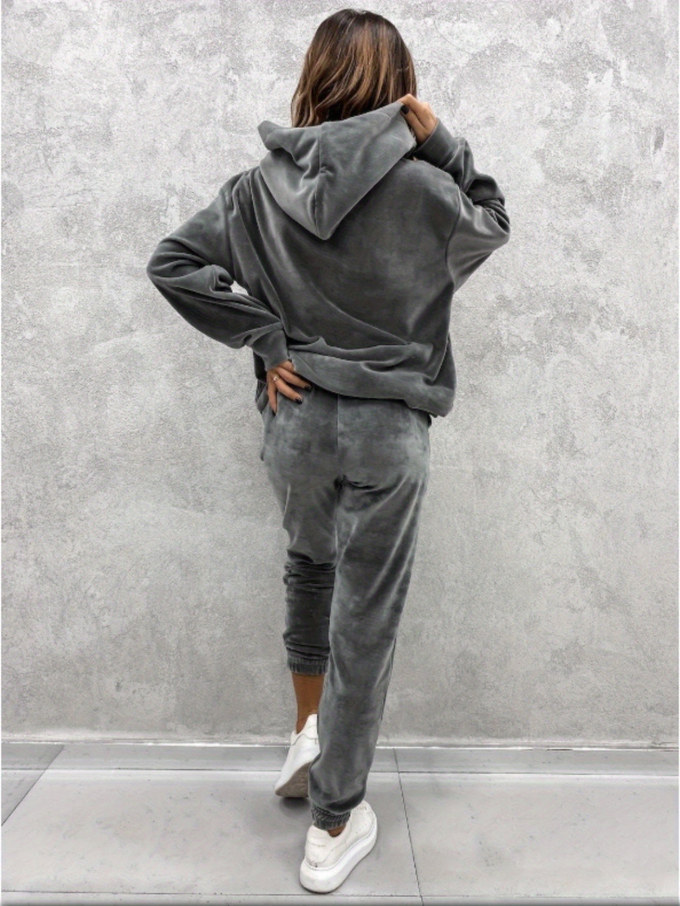 Lady Velvet 2pcs Set (Solid-color Long-sleeved Hooded Sweatshirt And Sweatpants Set) Soft Velvet Y Set for Casual Wear, Dress-up Set, Y Set