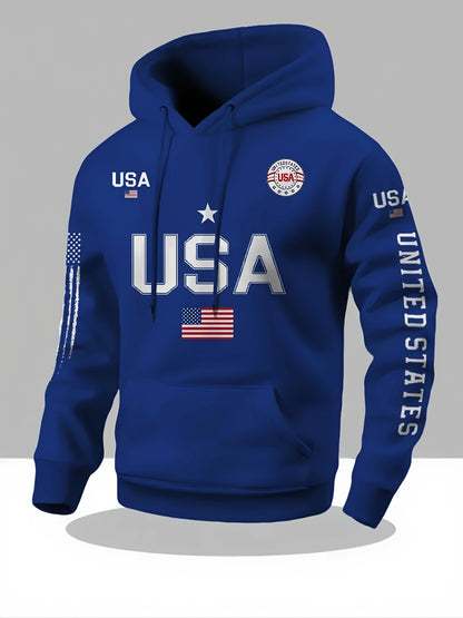 USA Flag Pattern Printed Hoodies, Men's Sweatshirts, United States Letter Printed Casual Knitted Fabric Pullovers for Both Men and Women, Student Couple Outfits, Fashionable Sweatshirts, Autumn and Winter Men's and Women's Sweatshirts
