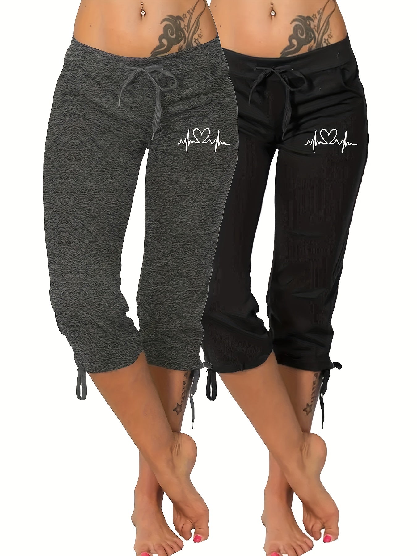 [Two-piece Pack] 5791A92 Women's Lightweight Three-piece Trousers, with Drawstring Waist - Casual Trousers, Spring And Summer Comfortable And Fashionable Daily Trousers | Loose Version Trousers | Casual Style Trousers