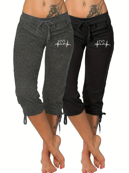 [Two-piece Pack] 5791A92 Women's Lightweight Three-piece Trousers, with Drawstring Waist - Casual Trousers, Spring And Summer Comfortable And Fashionable Daily Trousers | Loose Version Trousers | Casual Style Trousers