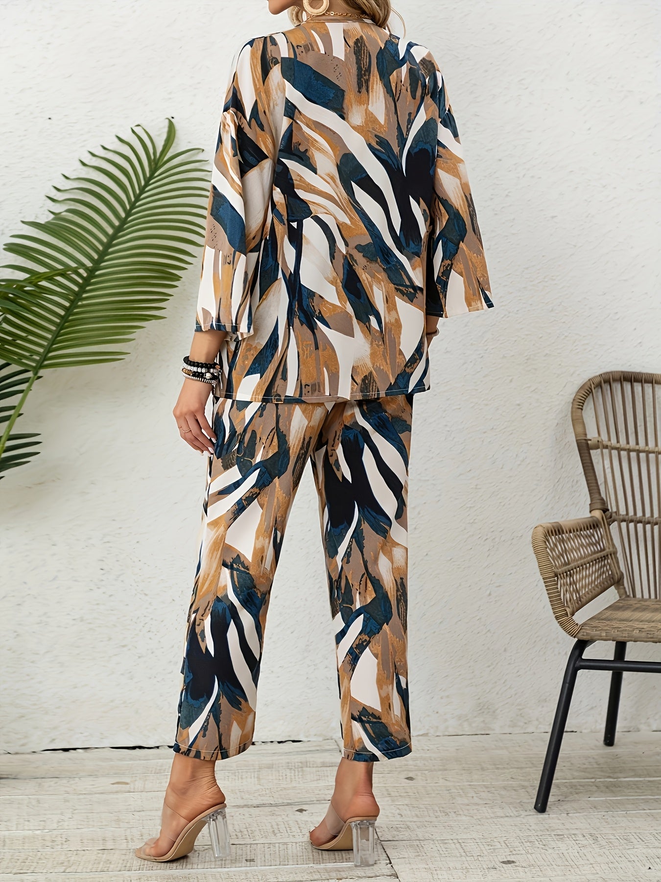 [ Cloud Orientation ] Women'S Elegant Leaf Print Two Piece Set