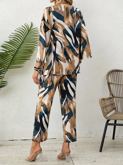 [ Cloud Orientation ] Women'S Elegant Leaf Print Two Piece Set