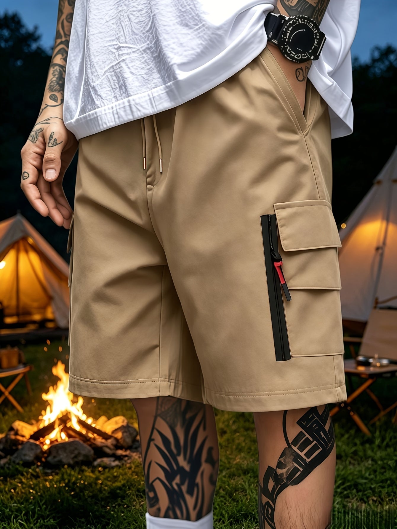 3pcs Loose Casual Cargo Shorts, Lightweight Breathable Quick Dry Fabric, Elastic Drawstring Waist with Multi Functional Pockets; Versatile Knee Length Shorts for Gym Training, Golf, Camping, Hiking And Daily Commute, Perfect for Outdoor, for Teenager