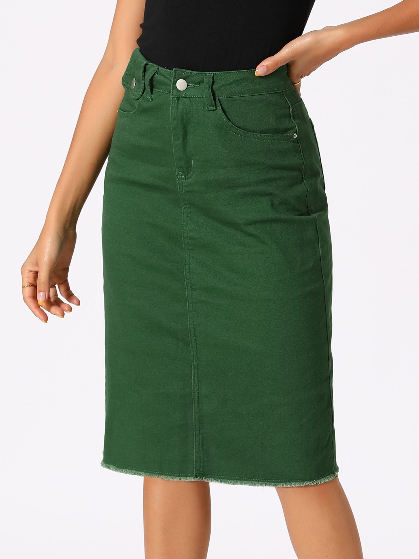 Women's Casual Jean Skirt High Waist Back Slit Stretch Denim Skirts