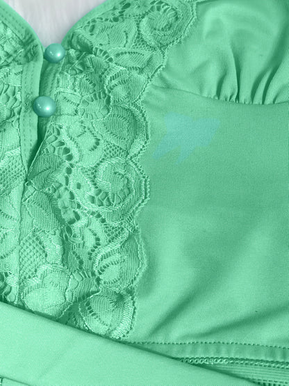Spring/Summer New Gift Set: Solid Color Lace Trim Halter Neck Tie-Back Button-Up Open-Back Lace Trim Soft Skin-Friendly Sexy Home Sleepwear Set
