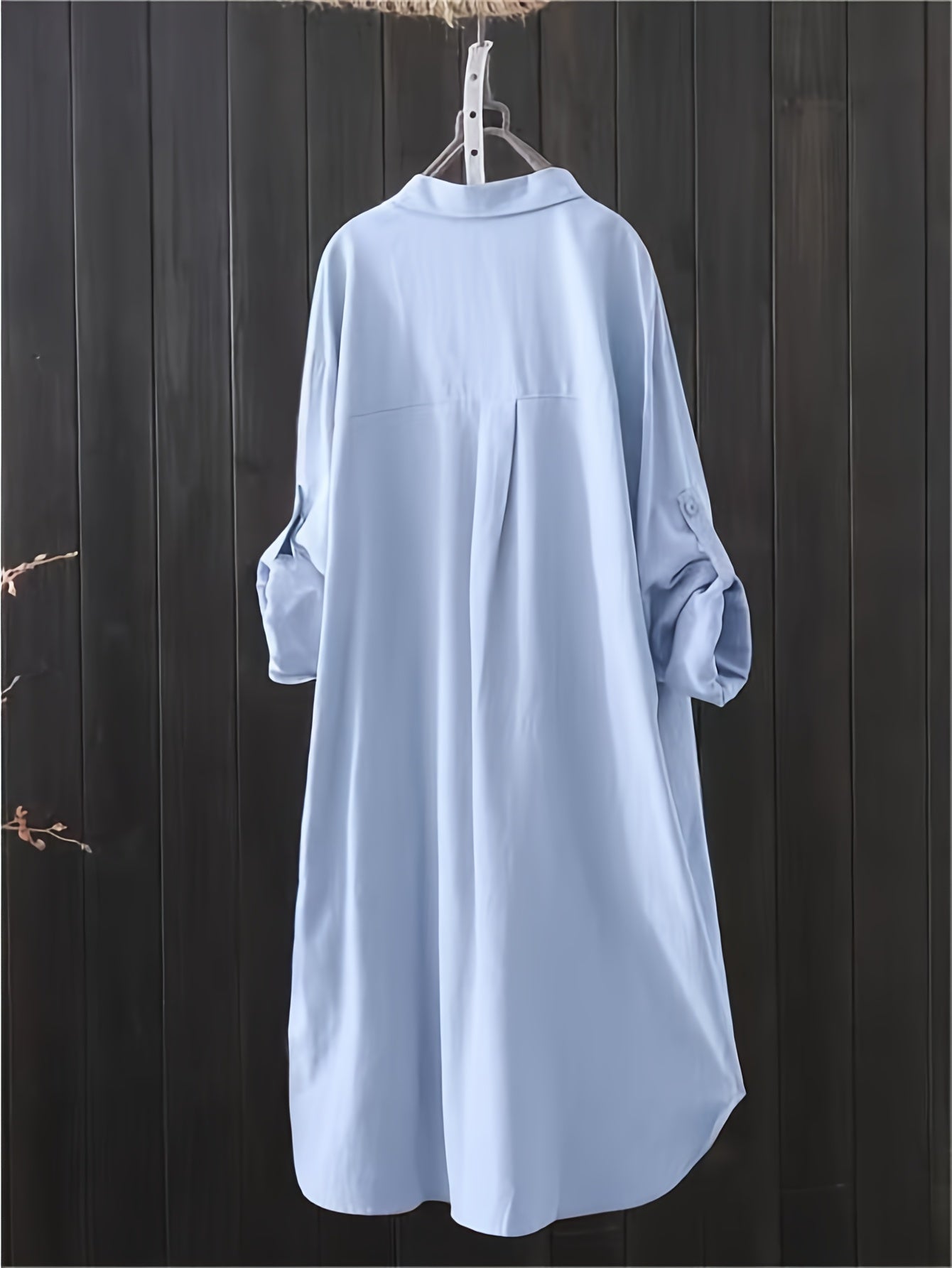 Plus Size, Plus Size Women's Solid Long Sleeve Shirt, Breathable Collar Button Blouse, Loose Fit Elegant Tops for Summer, 1XL-5XL
