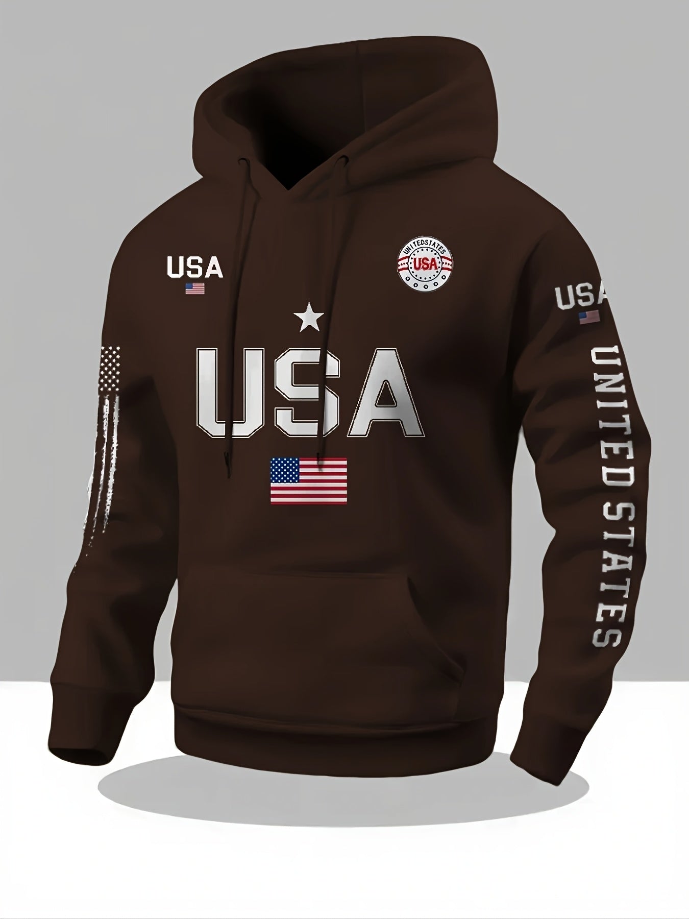 USA Flag Pattern Printed Hoodies, Men's Sweatshirts, United States Letter Printed Casual Knitted Fabric Pullovers for Both Men and Women, Student Couple Outfits, Fashionable Sweatshirts, Autumn and Winter Men's and Women's Sweatshirts