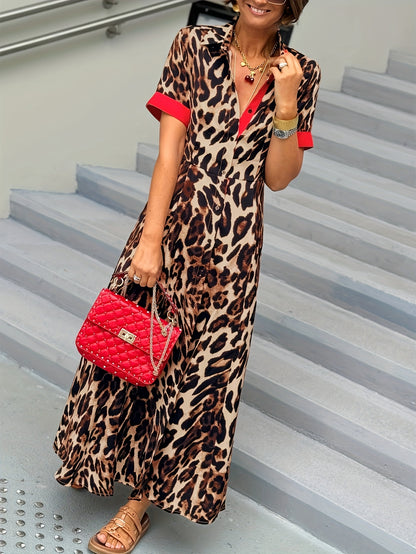 Women's Red Polyester Printed Short-Sleeve Dress - product view 6