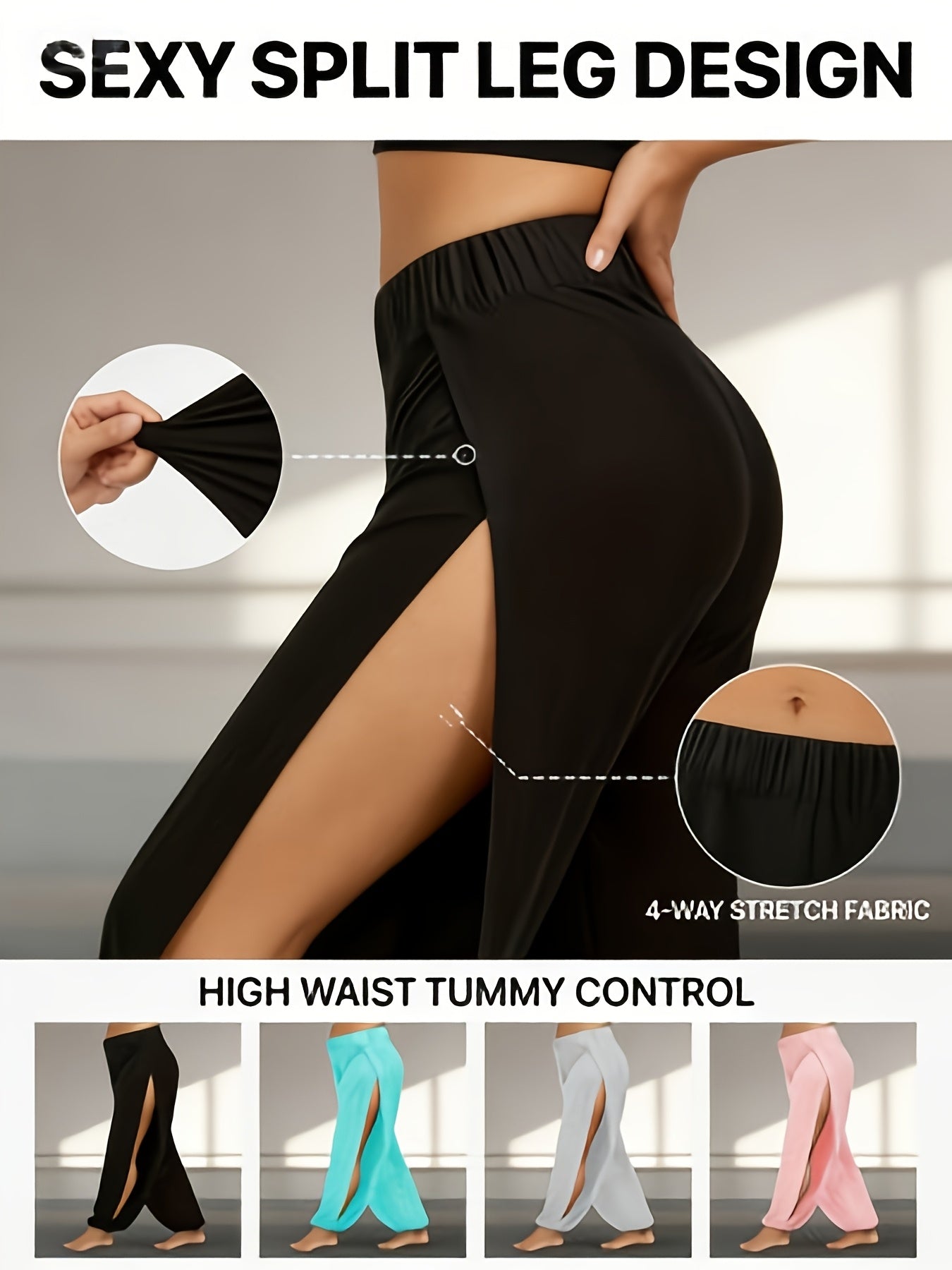4pcs Women'S Autumn Clothing, Women'S Halloween Costumes, High-Waisted Harem Pants with Thigh Slits - Black Loose Casual Lantern Pants, Breathable, Suitable for Spring/Summer/Autumn, Casual Pants