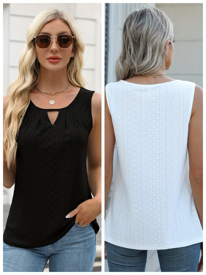 Women's Two-Piece Summer Tank Top Set - Sleeveless Eyelet Embroidery, Loose Fit, Business Casual Tops for Work & Everyday Wear[Women's Two-Piece Summer Tank