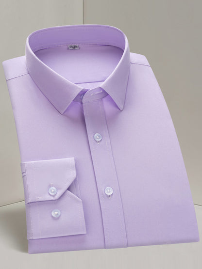 Men'S Long Sleeve Solid Color Business Dress Shirt, Elegant Collar, Stretch Fabric, Regular Fit, Single Button Front, Casual Outwear, Adult Sizes, Woven