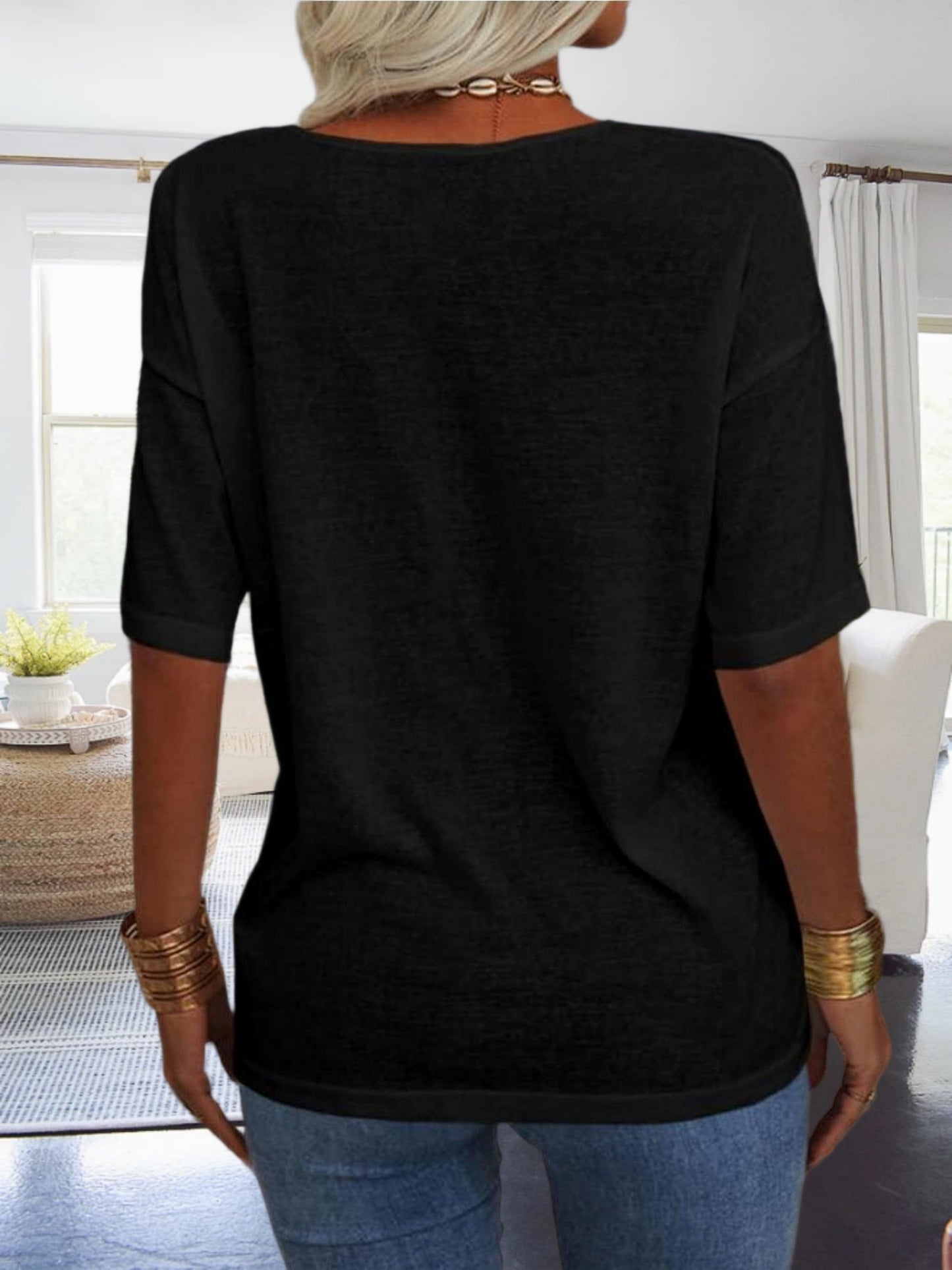 Women's Casual Loungewear Top, Loose V-Neck Short Sleeve Shirt, Soft Comfy Basic Daily Home Wear