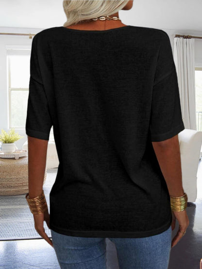 Women's Casual Loungewear Top, Loose V-Neck Short Sleeve Shirt, Soft Comfy Basic Daily Home Wear