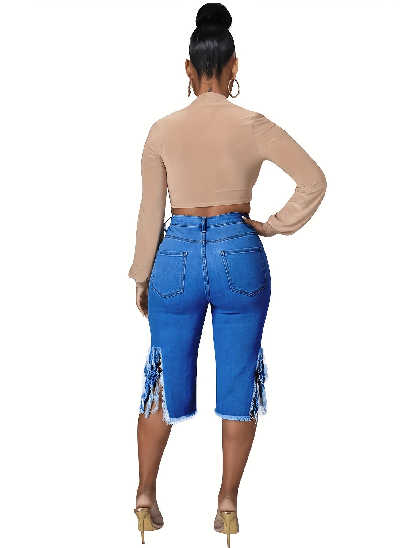 Women'S Trendy Distressed Denim Shorts with Fringe Hem
