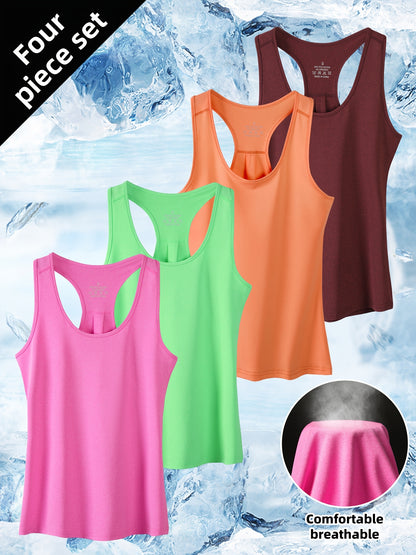 New 4pcs Set of Sleeveless Racerback Tank Tops for Women, Suitable for Sports, Running, And Yoga, Featuring Quick-Dry Fabric for Summer