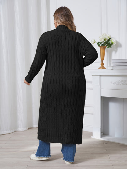 Plus Size, Large Size Twisted Flower Long Cardigan with Large Pockets, Loose Sweater Jacket for Autumn and Winter Fashion, Over the Knee for Outerwear